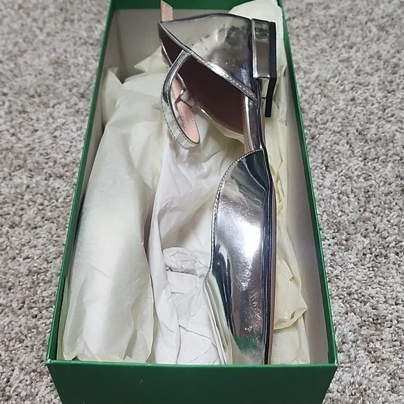 NwT J. Crew Silver Mirror Ankle Strap Flats - Picture 2 of 5
